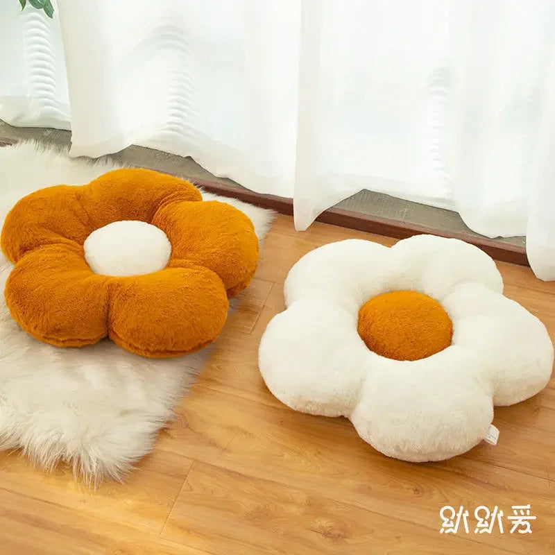 coussin peluche floral couleurs vives motif fleur peluche douce moderne confortable adhésif blanc jaune