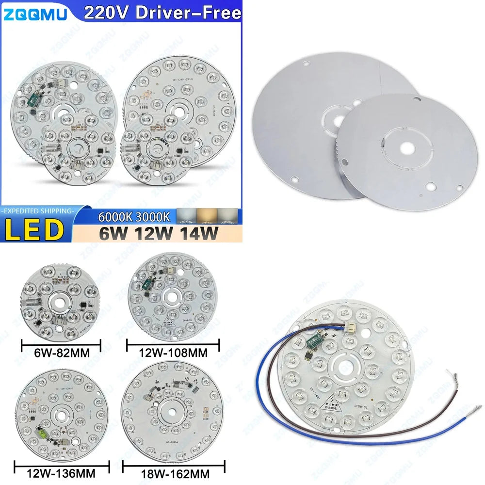plaque led argentée moderne 6w 12w 18w câbles bleus 82mm 108mm 136mm 162mm