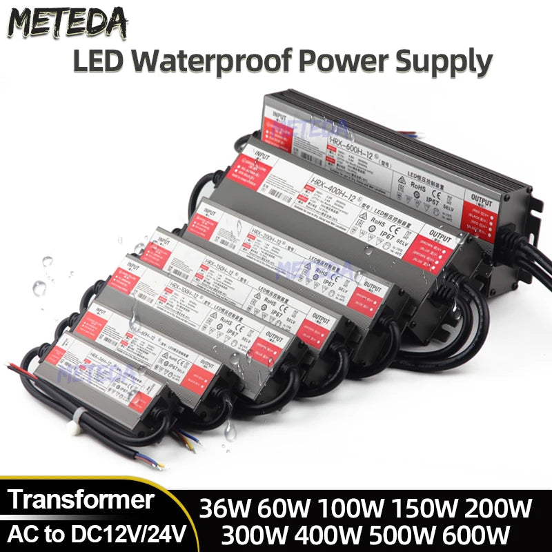 transformateur led étanche 12v 24v 36w 600w ip67 super thin waterproof certifié fcc rohs