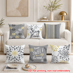 lot housses coussin décoratives gris jaune motif floral moderne canapé chambre