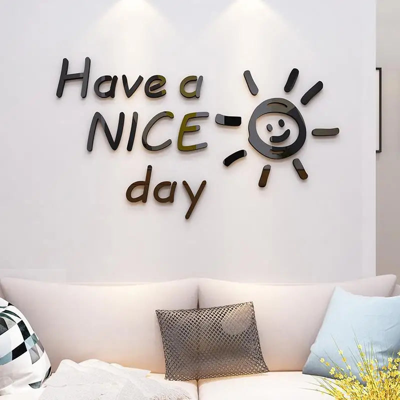 décoration murale moderne lettres have nice day soleil souriant noir rouge doré