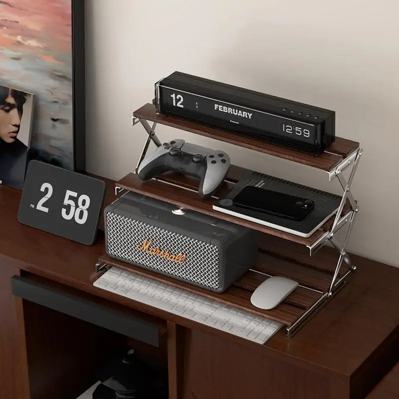 étagère pliable bois marron métal argenté moderne fonctionnelle clips niveaux rangement 30kg charge
