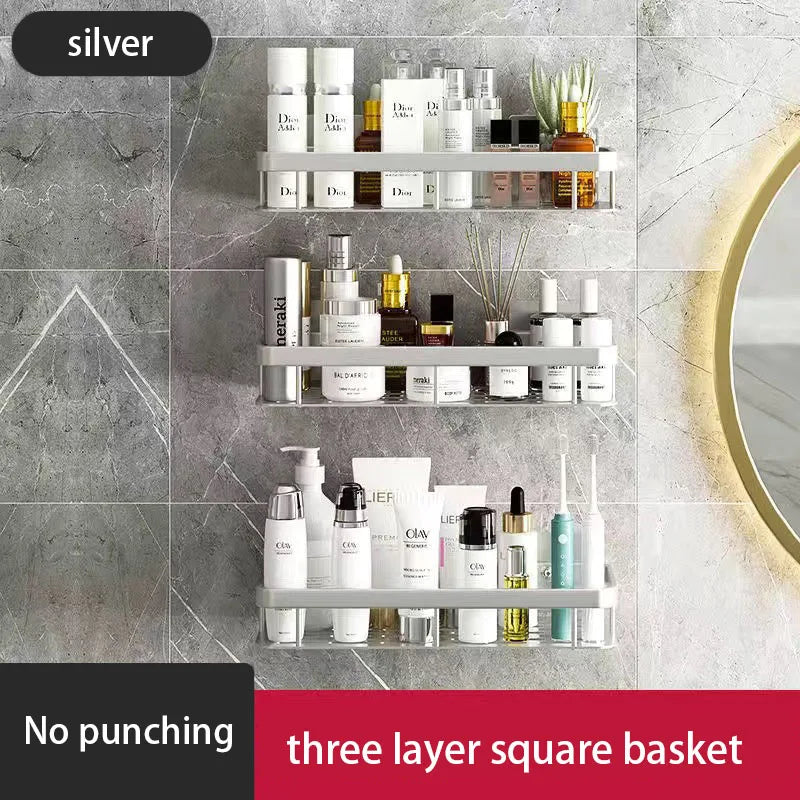 étagères salle bain noires modernes fixées mur alliage d'aluminium visibles