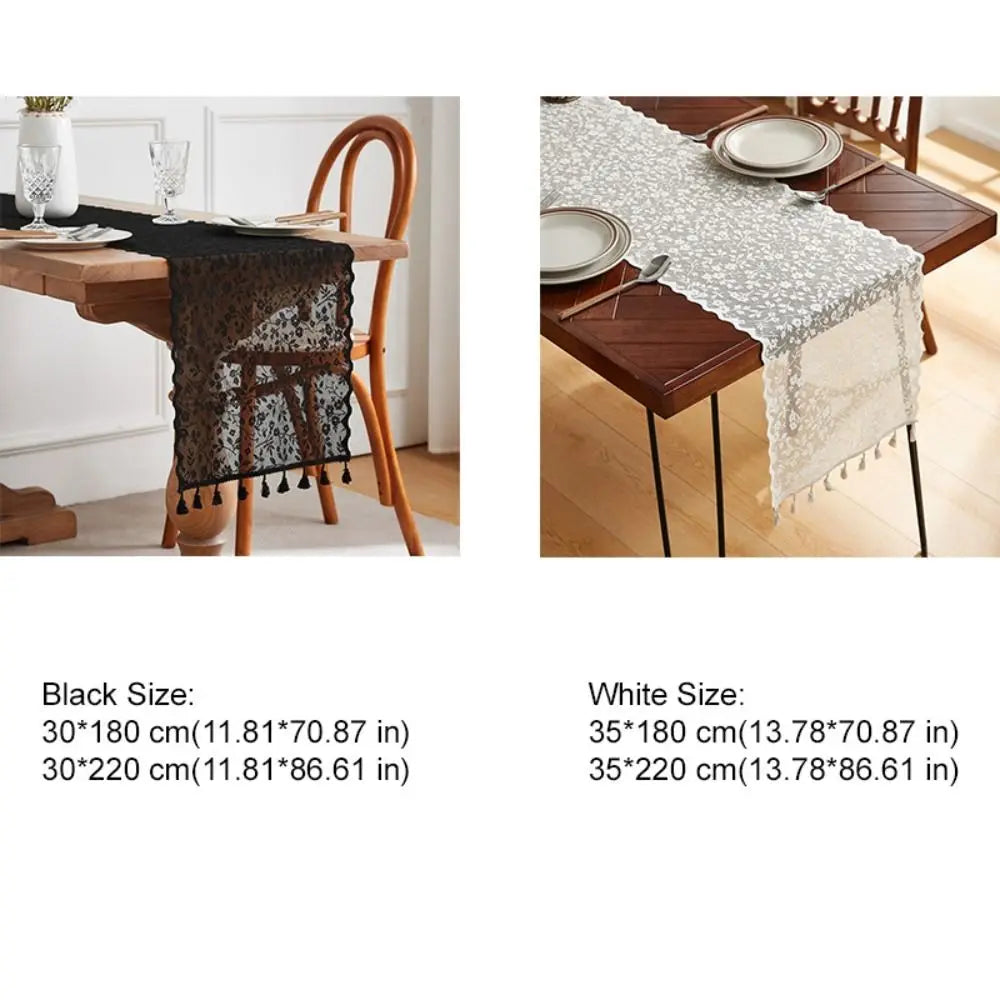 nappe table dentelle florale transparente noir blanche beige décoration champêtre vintage assises dîner réception