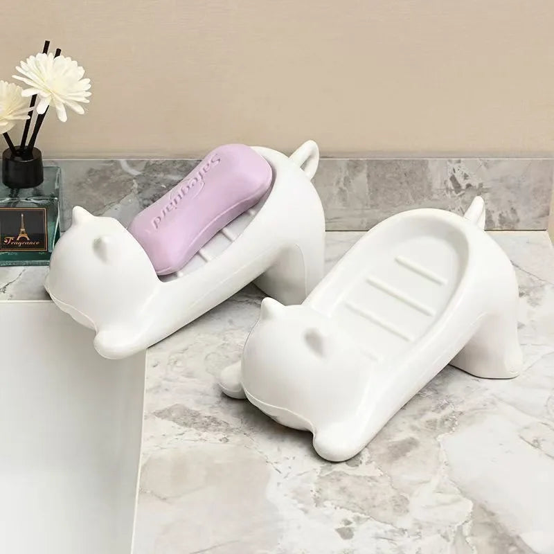 support savon chat blanc moderne tache rose salle bain accessoire bain blanc opacité moderne
