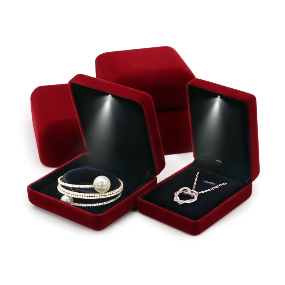 présentoir bijoux velours noir boîte rouge vin classique led femmes anneaux boucles doreilles colliers