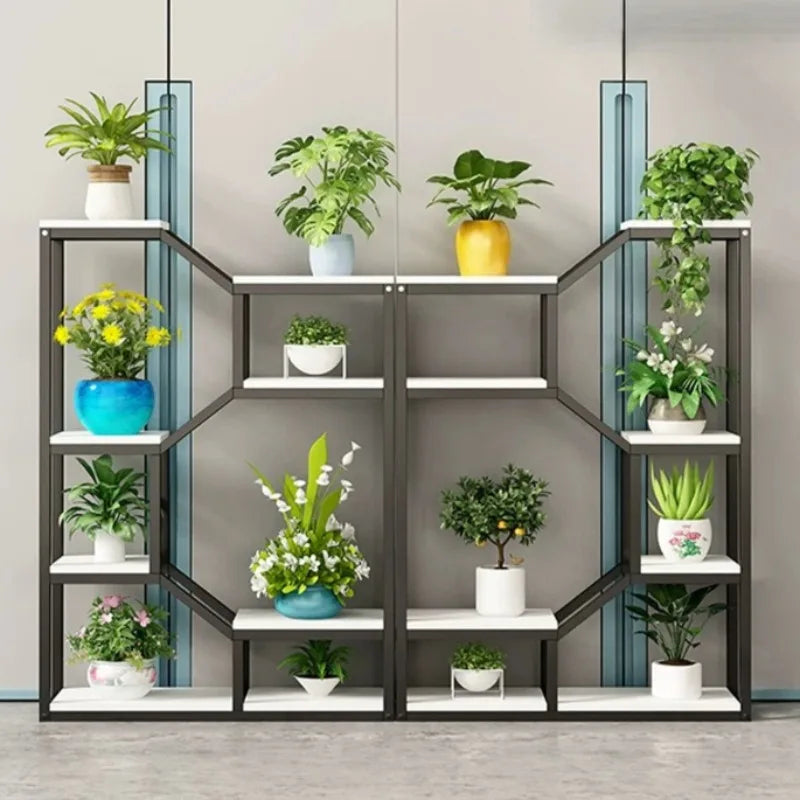 étagère modulaire métal bois industriel plantes d'intérieur pots fleurs blanc