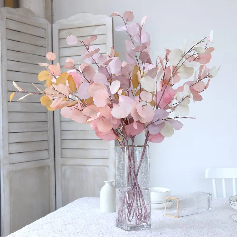 bouquet artificiel moderne feuilles rondes couleur rose beige blanc vert rouge décoration intérieureextérieur