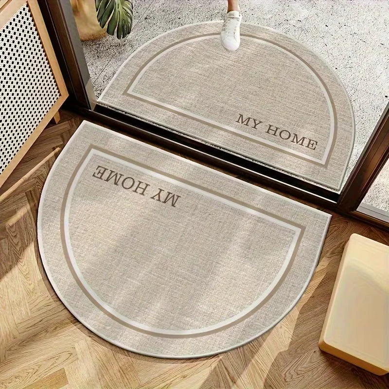 tapis demi circulaire beige clair velours bouclé moderne antidérapant porte entrée bienvenue maison résistant