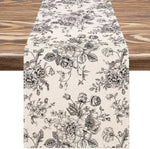 chemin table lin fleurs bleues toile jouy decoration maison beige opaque