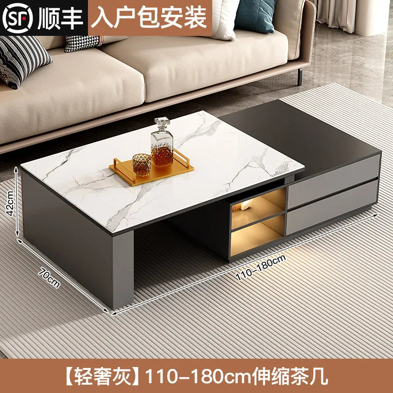 meuble tv moderne gris blanc marbre tiroirs rangement salon