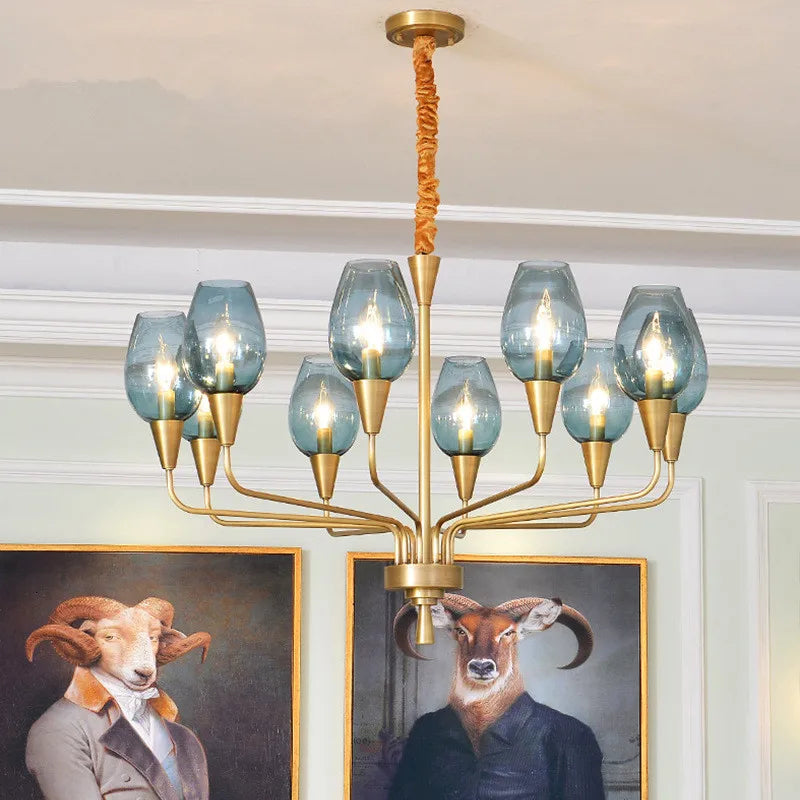 chandelier moderne or verrines transparentes élégant suspension tableaux décorativos