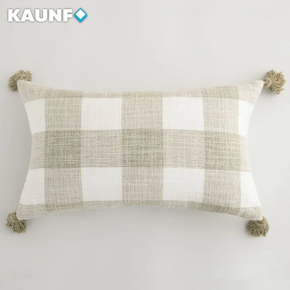 housses coussins carreaux beige blanc rustique 30x50cm 45x45cm décor canapé lit chaise voiture