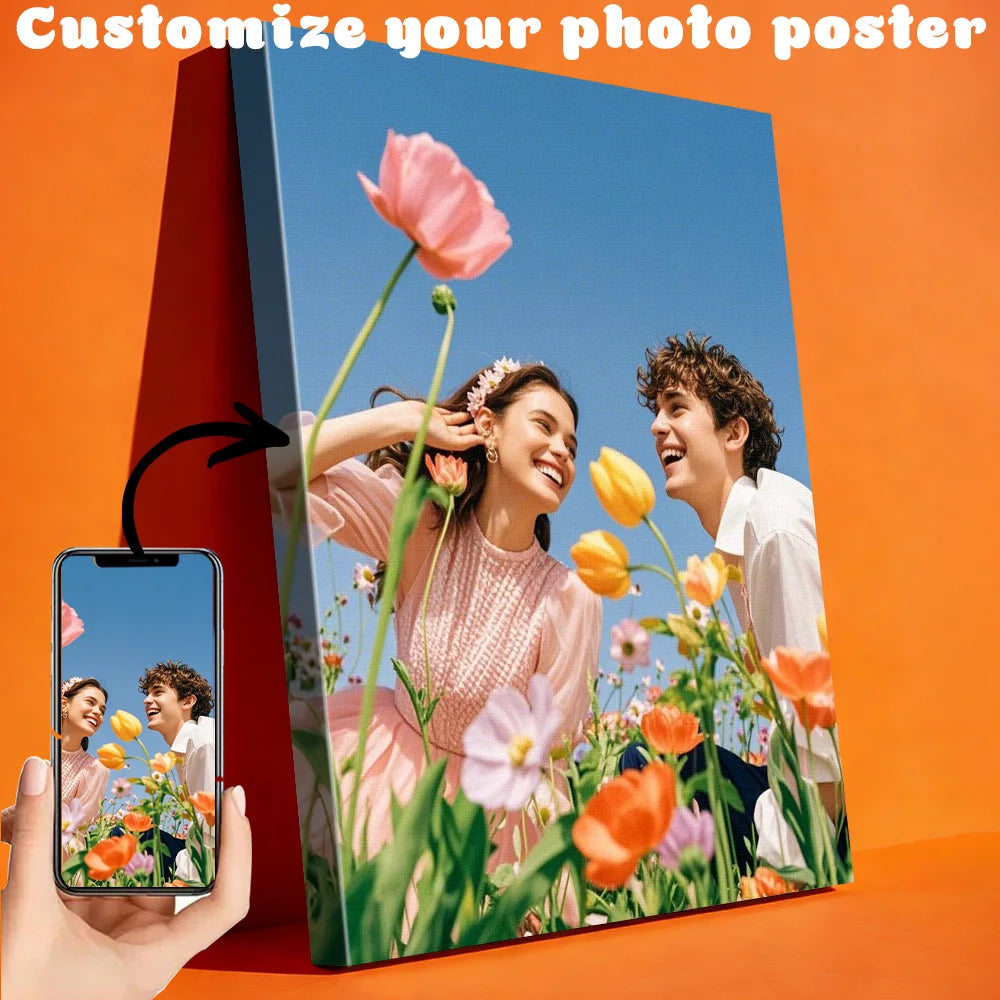 toile photo personnalisée paysage fleurs moderne décoration mariage cadre bois option affiche murale artistique
