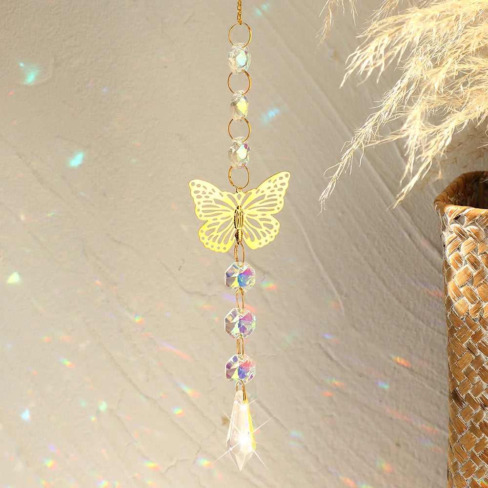 mobile solaire cristal lune étoiles fleurs décoration jardin intérieur suspendu boho romantique argent doré