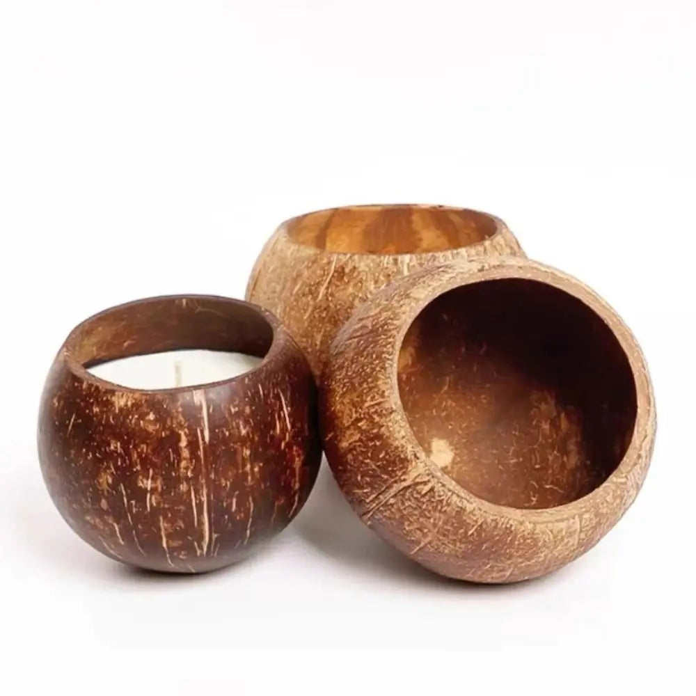 bougeoirs coquille noix coco marron clair naturels rustiques intérieur décoration maison bougie blanche