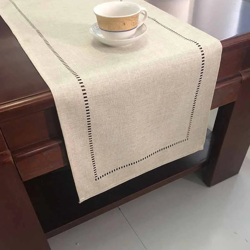 nappe table lin brodé gris foncé beige moderne décoration intérieure rustique 32x180cm 32x280cm assiettes