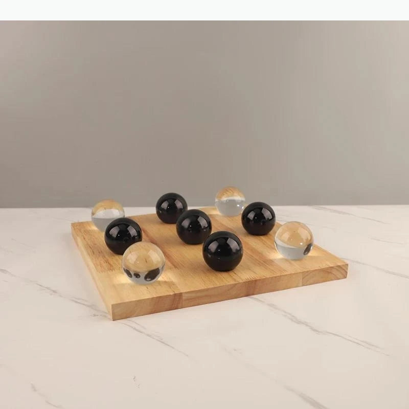 jeu boules noires transparentes modernes boîte rangement bois minimaliste lisses rondes