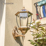 lampe murale solaire led or noir texture metallique verre translucent classique vintage ip55
