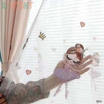 rideau tulle transparent danseuses tutu couronnes coeurs blanc rose grisclair chambre enfant moderne