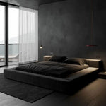 lit matelas double moderne minimaliste gris noir velours tissu uni chambre coucher master bedroom