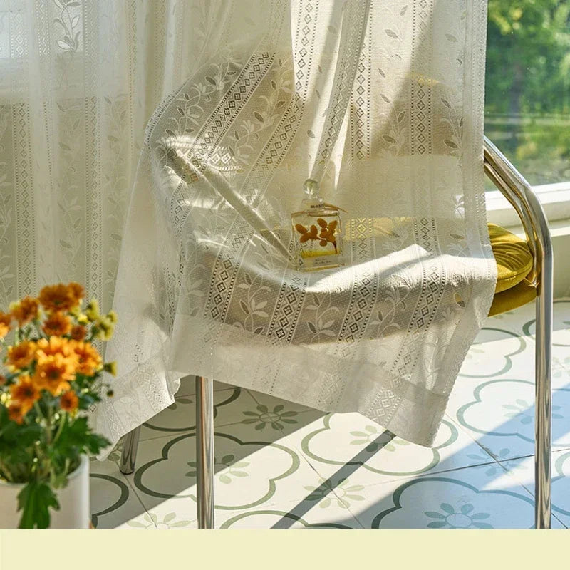 rideau blanc floral translucide classique polyester fenêtre intérieur personnalisable hospitalière