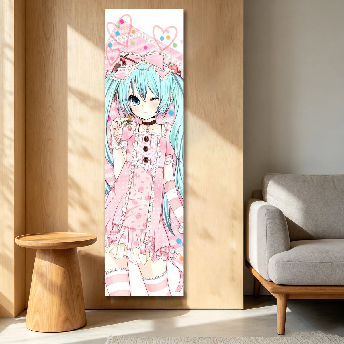 affiche murale anime rose blanche bleue twintails robe pois opaque chambre dortoir