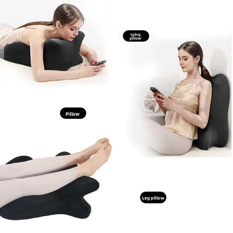 coussin multifonctionnel noir texture douce contemporain ergonomique mousse mémoire forme polyester coton massage lit
