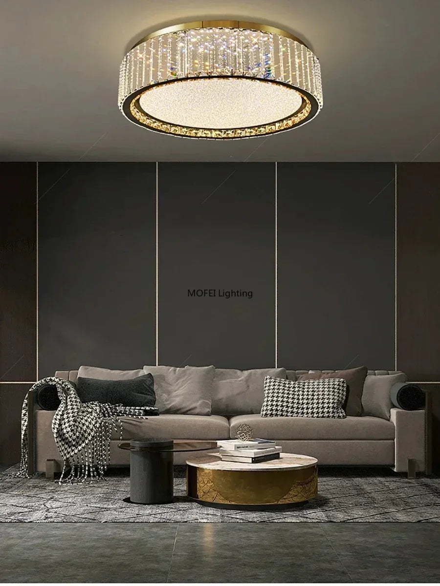 plafonnier moderne doré cristal strass brillant led 4200k 3000k 6000kversible