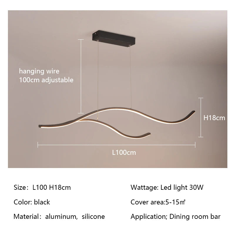 suspension lumineuse moderne or noir ampoules led ondulées 30w 60w remote dimming