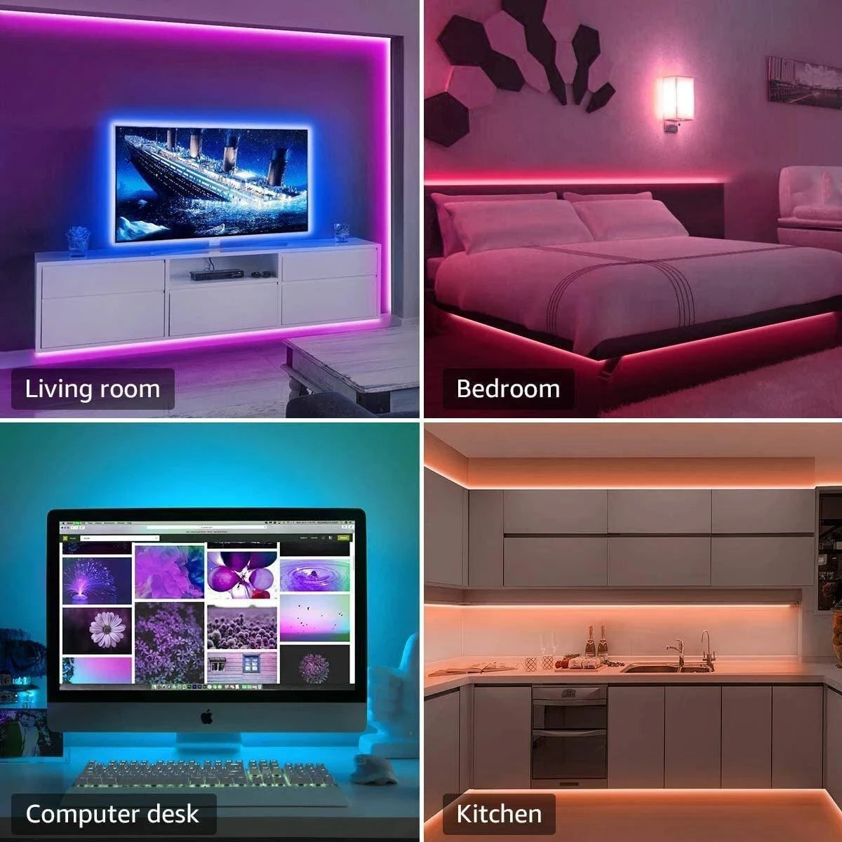 ruban led multicolore moderne adhésif controle application télécommande synchronisation musicale chambre fête