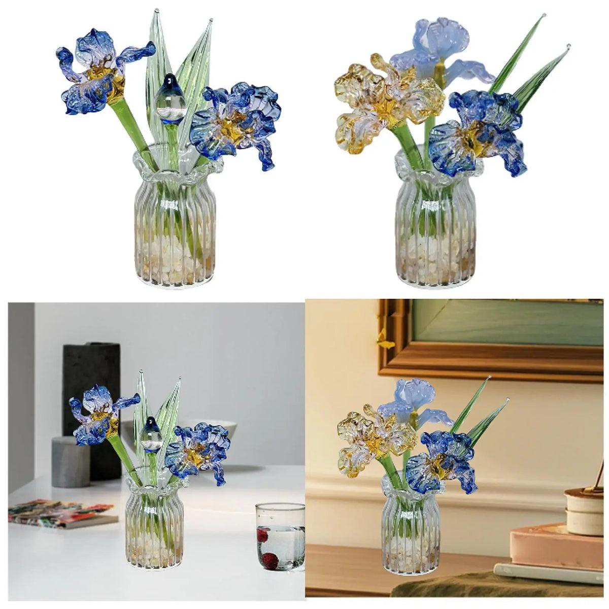 bouquet fleurs artificielles bleu jaune vert moderne vase decor maison salon unique