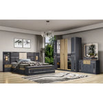 ensemble chambre coucher moderne lit double matelas latex tables chevet armoire miroir commode blanc