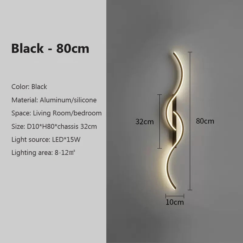 lampe murale led or noir ondulé moderne chambre salon étude entrée 10 15m²