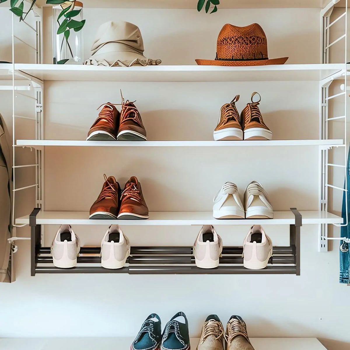 étagère suspendue chaussures blanc minimaliste clips modernes rangement accessoires organisateur chambre garage