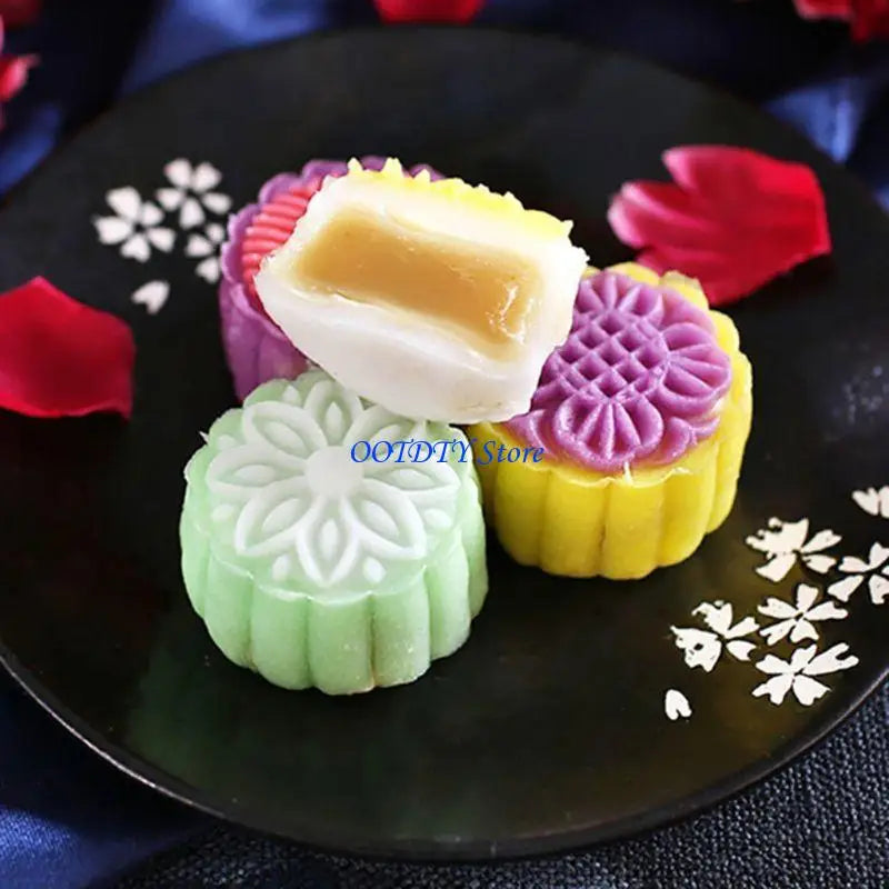 moule silicone pression mooncakes gâteaux chinois motifs floraux géométriques disques interchangeables traditionnels