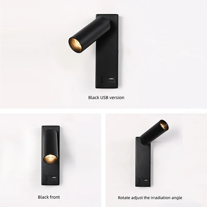 lampe murale moderne port usb noir blanc bronze fixée mur