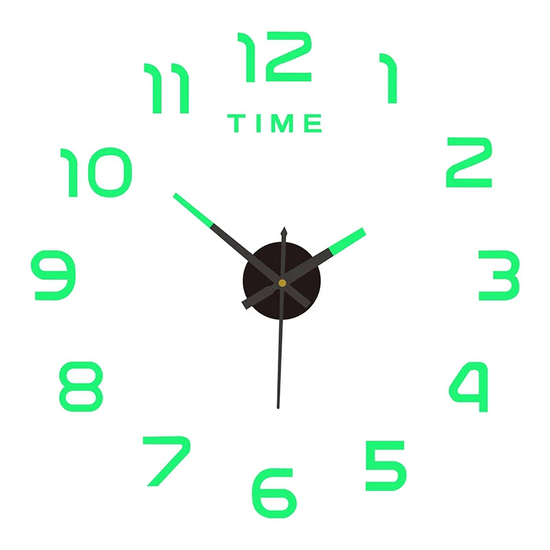 horloge murale stickers chiffres relief effet miroir moderne couleur vert doré rouge argenté noir