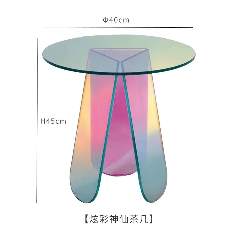 table basse moderne transparente effet arc ciel diamètre 40 hauteur 40 salon chambre coucher