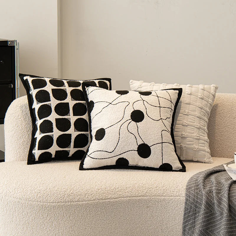 housse coussin géométrique noir blanc modernes 45x45cm amovibles lavables adultes casa bohème