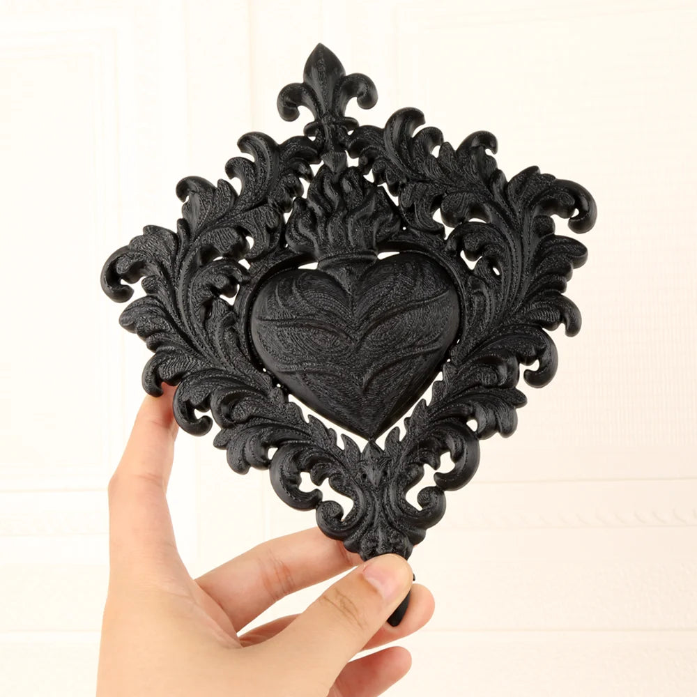 décoration murale baroque plaque ornements floraux cœur sculpté noir vis fixations maison