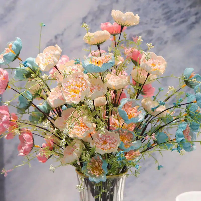 bouquet fleurs artificielles rose blanc bleu moderne élégant vase transparent décoration intérieure anniversaire mariage