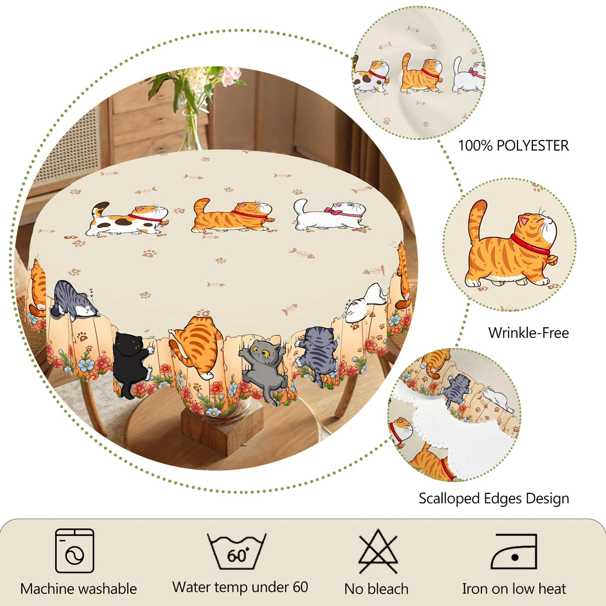 nappe table imperméable chats colorés motifs floraux moderne printemps été hiver automneextérieur usage domestique