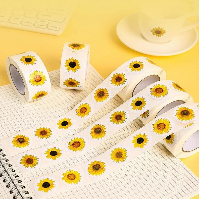 autocollants tournesols ruban adhésif pack floral décoratif étiquettes fait maison mignon stickers semi transparent