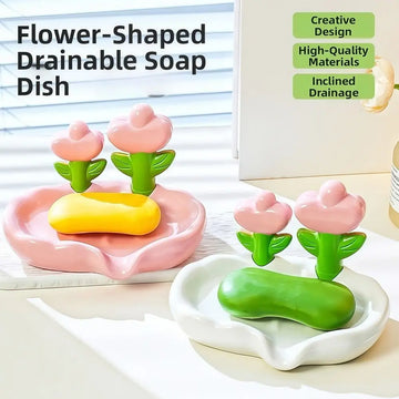 support savon forme fleur rose blanc moderne décoration maison drainage bijoux rangement erotique floral