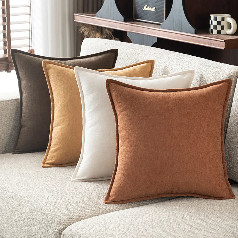 taies d'oreillers carrées velours moderne marron beige orange opaques non toxiques 100% polyester