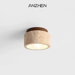 lampe moderne pierre bois beige brun ampoule E27 texture naturelle fixée surface chambre salon