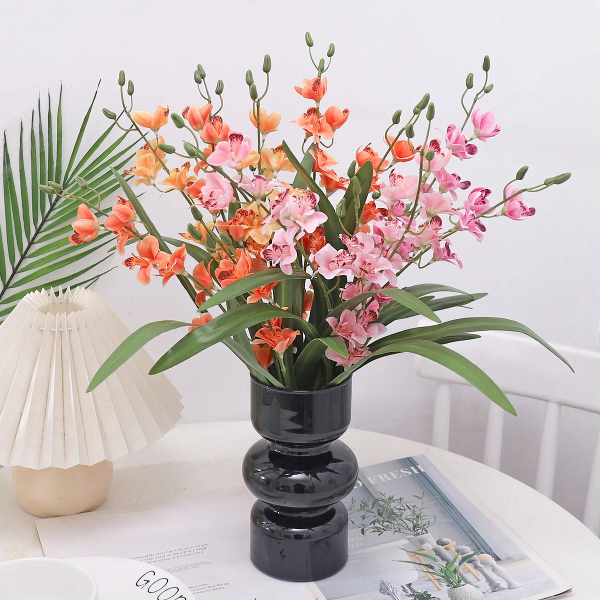 bouquet orchidées artificielles soie rose orange modernes intérieur décoration anniversaire mariage nouveau ano