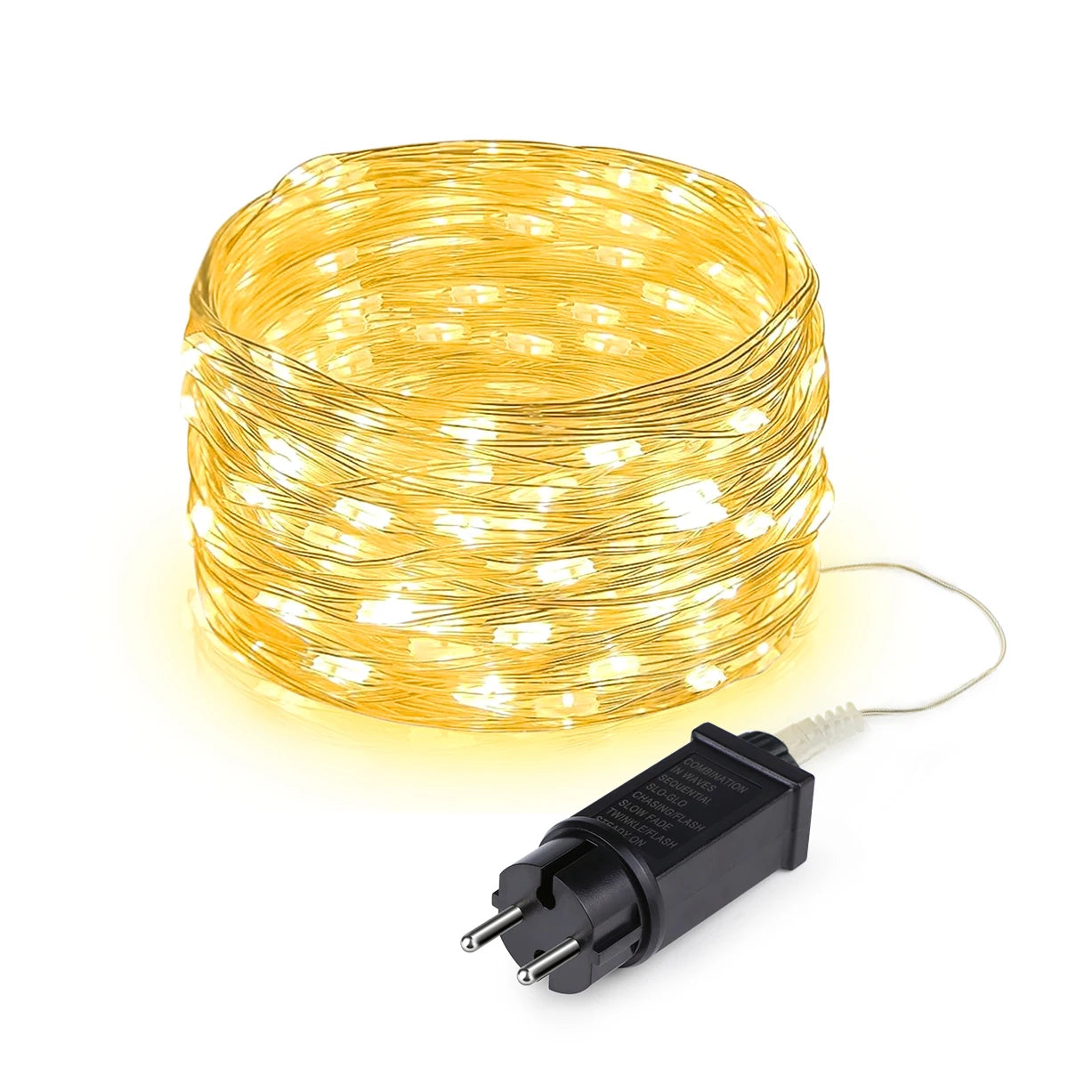 guirlande lumineuse blanc chaud moderne adhésif 24V IP65 interrupteur rotatif 50M 500LEDsextérieur décoration festive
