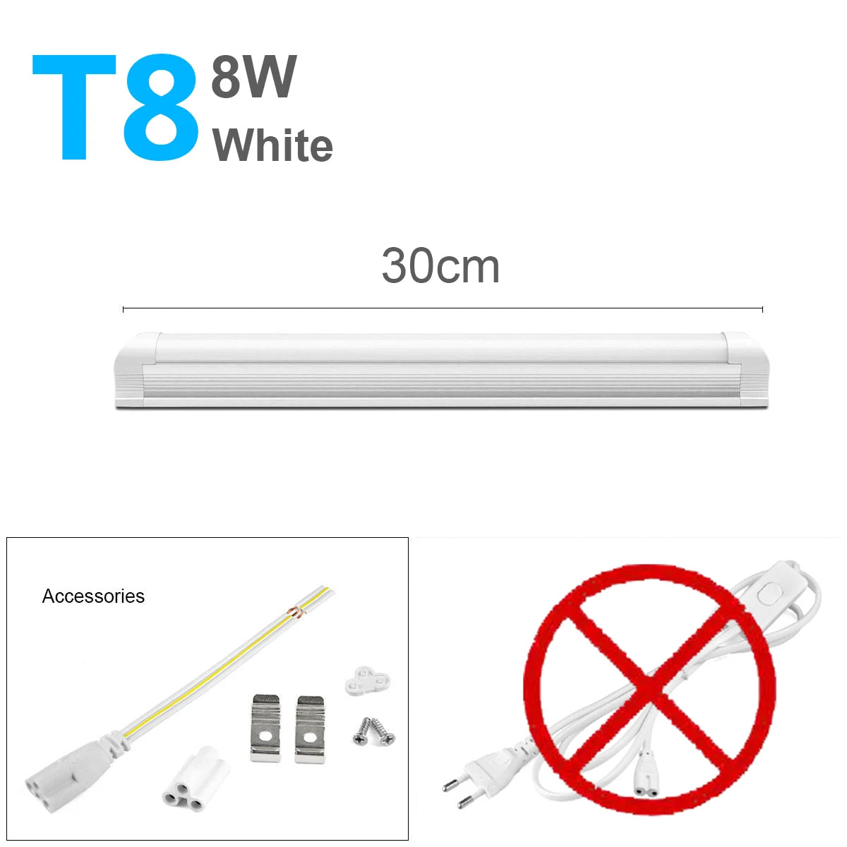 tube led blanc moderne 30w autonome aluminium connecteurs 290mm 310mm